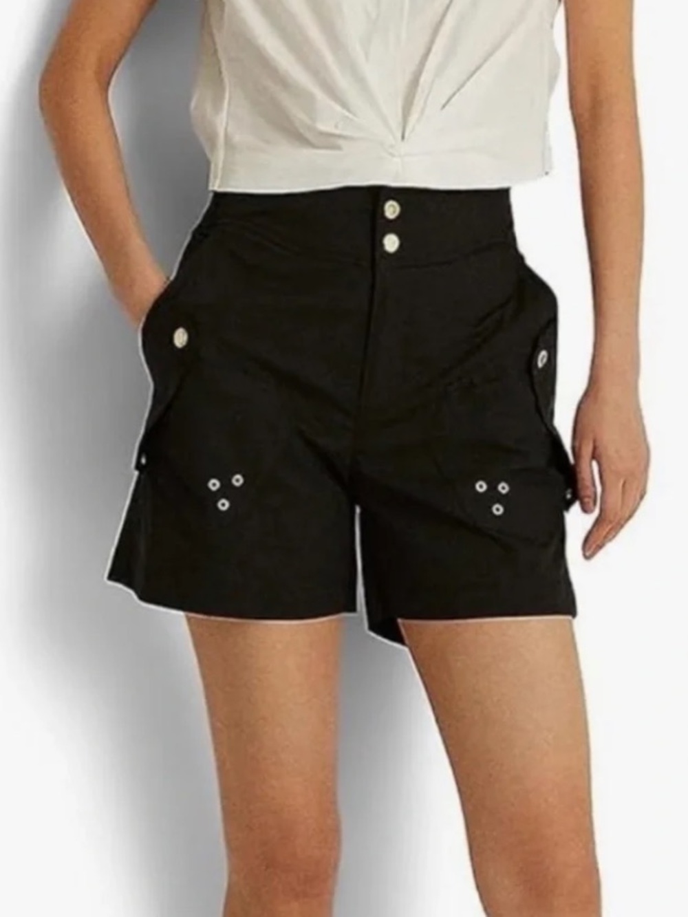 Lauren Ralph Lauren | Women’s Black High-Waist Twill Utility Shorts Size 6